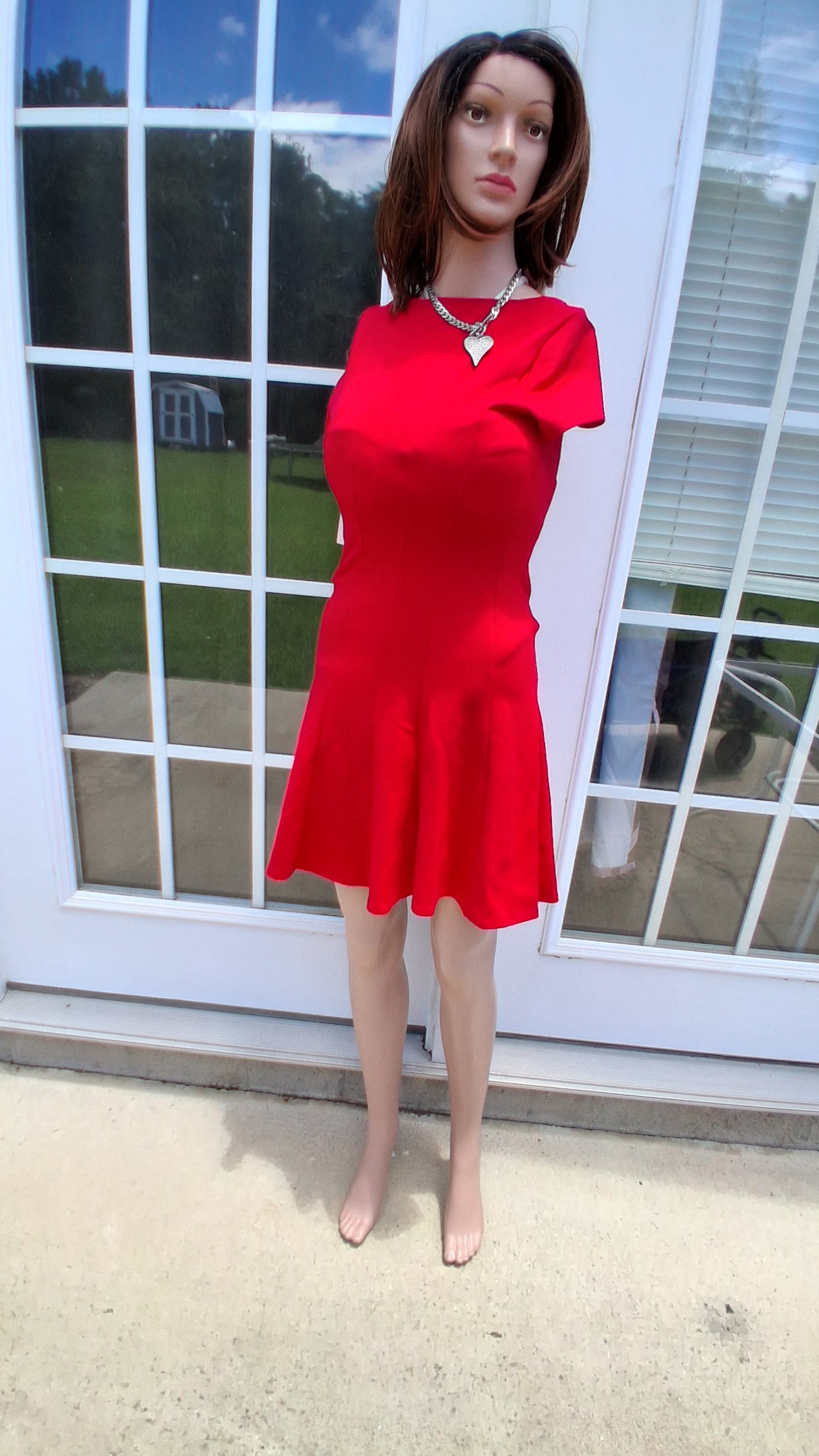 Women's Red Short Sleeve Fit & Flare Mini Dress