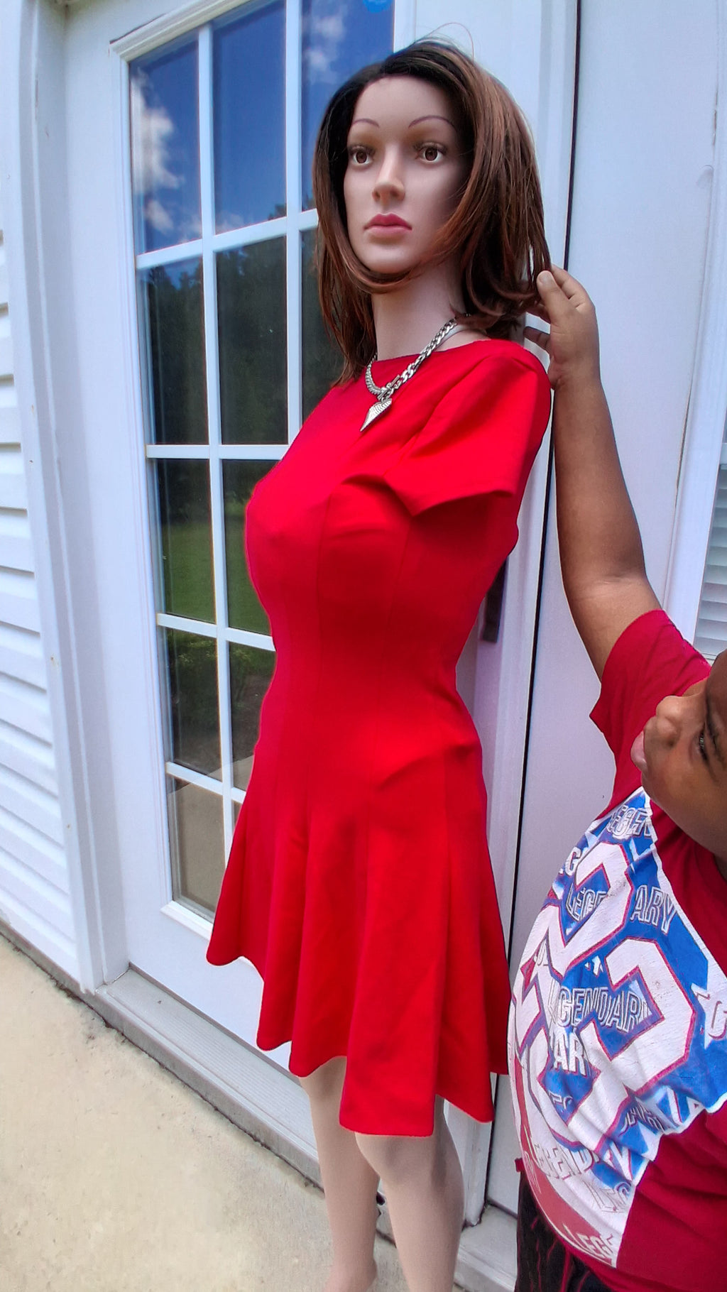 Women's Red Short Sleeve Fit & Flare Mini Dress