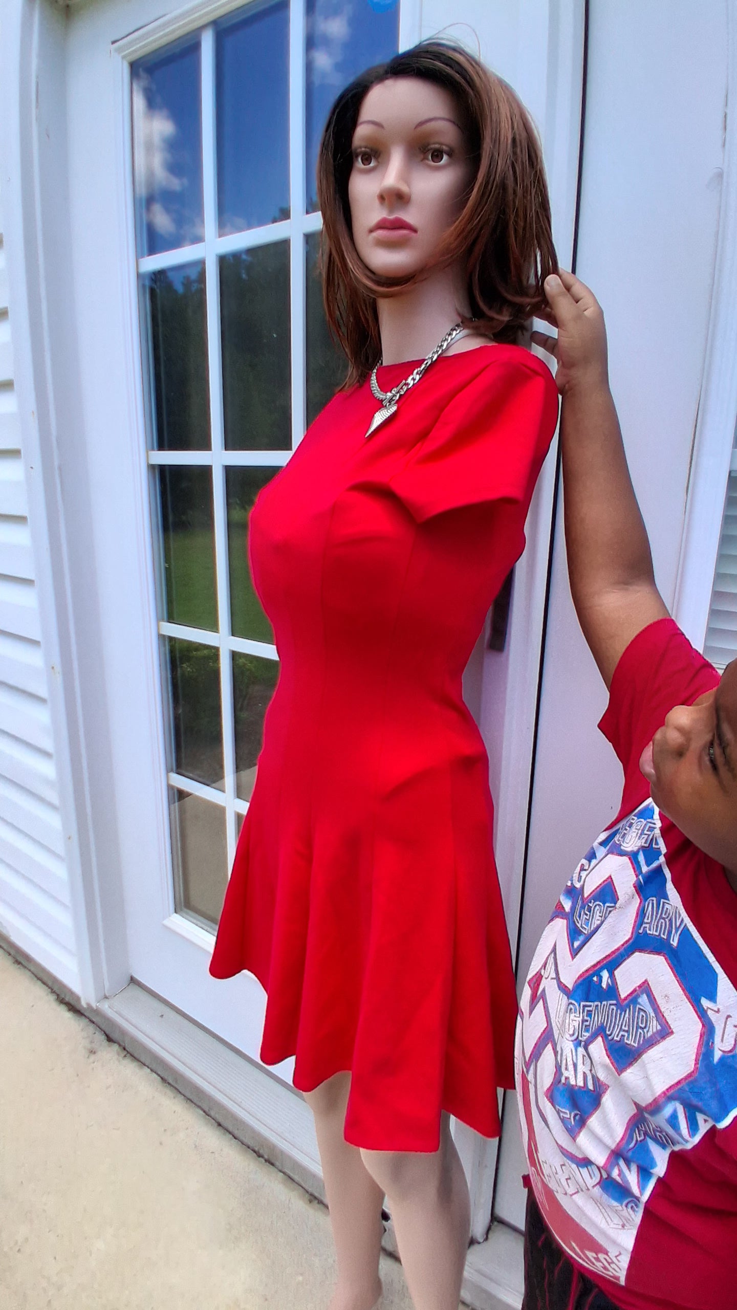 Women's Red Short Sleeve Fit & Flare Mini Dress